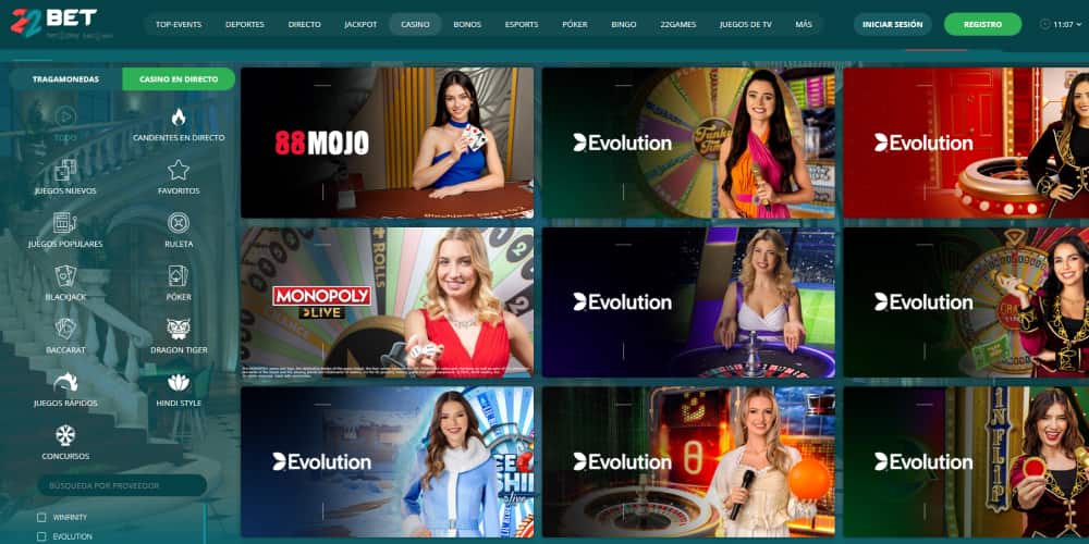 22Bet catálogo de casino