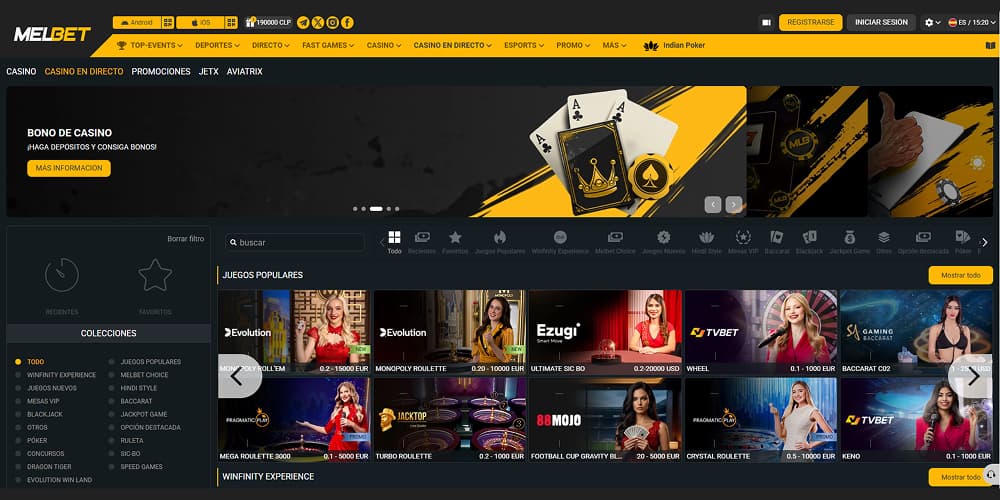 Melbet casino en vivo